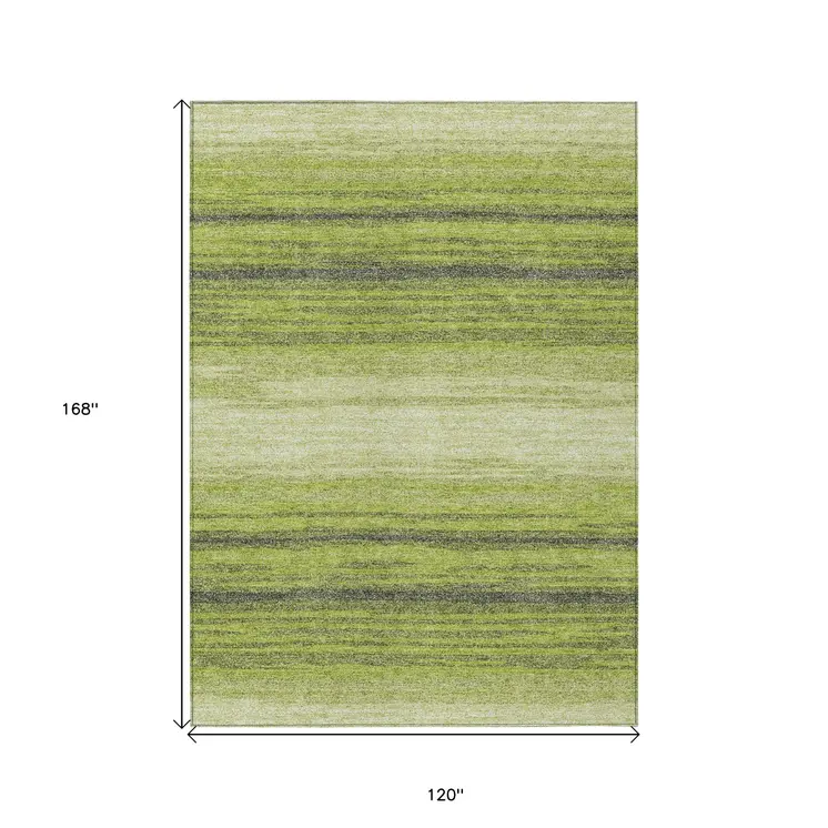 10' X 14' Lime Green Ivory And Black Abstract Washable Indoor Outdoor Area Rug