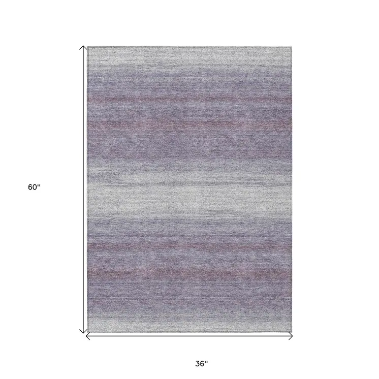 3' X 5' Lavender And Ivory Abstract Washable Indoor Outdoor Area Rug
