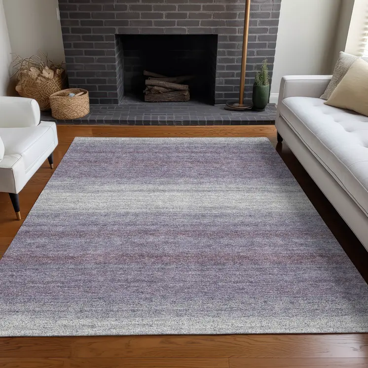 3' X 5' Lavender And Ivory Abstract Washable Indoor Outdoor Area Rug