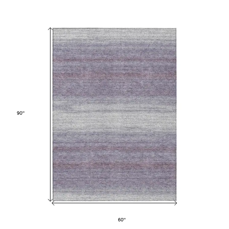 5' X 8' Lavender And Ivory Abstract Washable Indoor Outdoor Area Rug