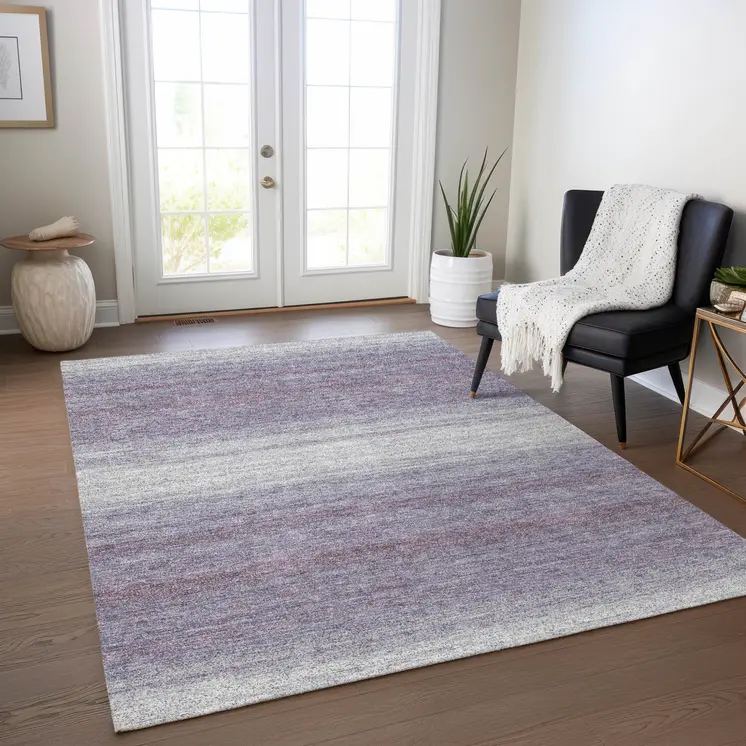 5' X 8' Lavender And Ivory Abstract Washable Indoor Outdoor Area Rug