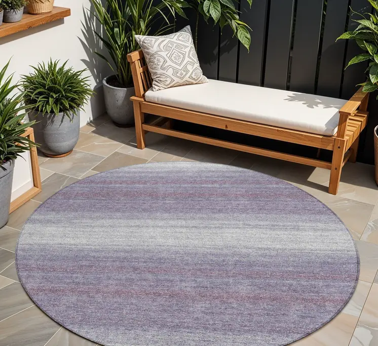 8' Lavender And Ivory Round Abstract Washable Indoor Outdoor Area Rug