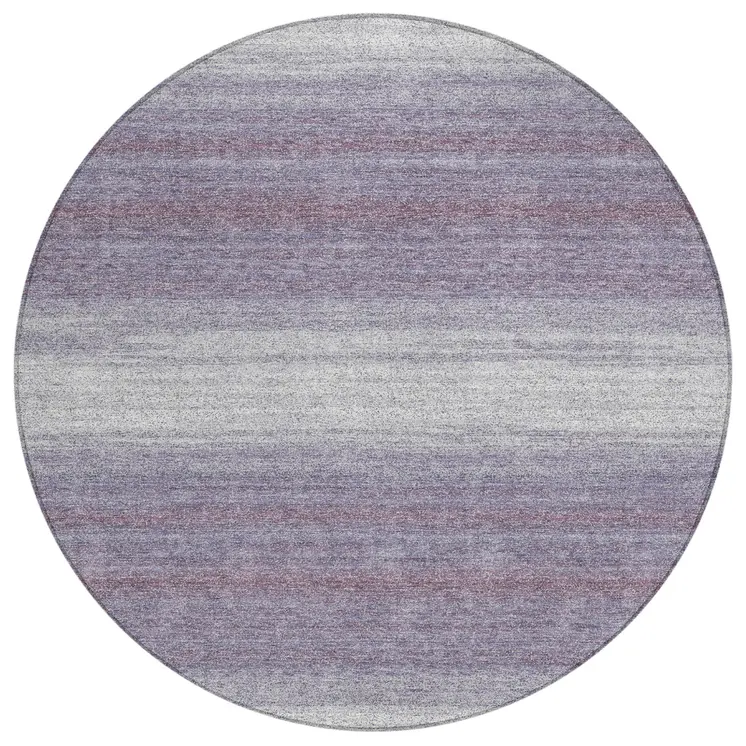 8' Lavender And Ivory Round Abstract Washable Indoor Outdoor Area Rug