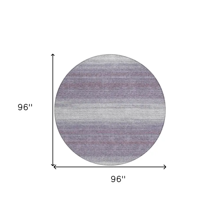 8' Lavender And Ivory Round Abstract Washable Indoor Outdoor Area Rug