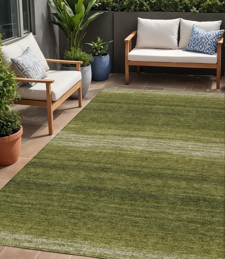 5' X 8' Olive Green And Beige Abstract Washable Indoor Outdoor Area Rug