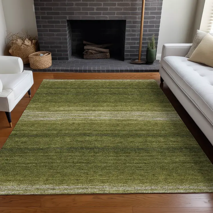 5' X 8' Olive Green And Beige Abstract Washable Indoor Outdoor Area Rug
