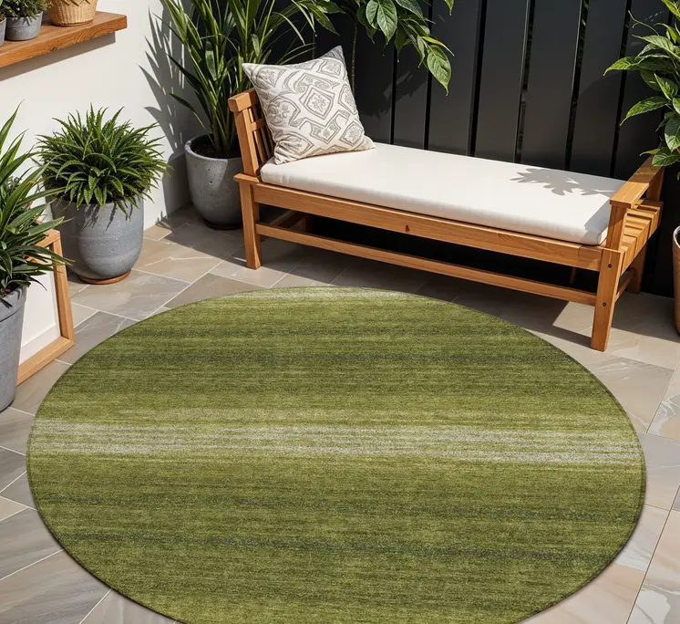 8' Olive Green And Beige Round Abstract Washable Indoor Outdoor Area Rug