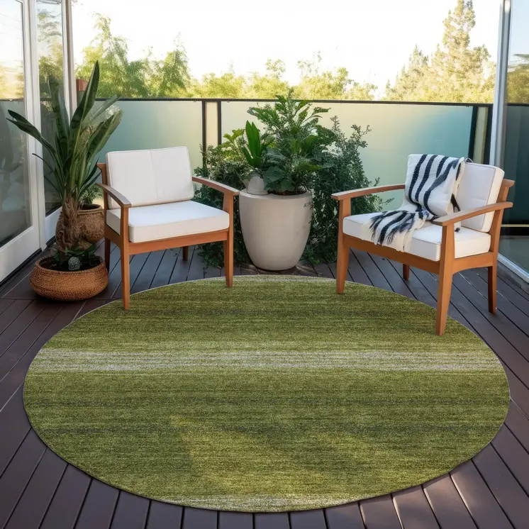 8' Olive Green And Beige Round Abstract Washable Indoor Outdoor Area Rug