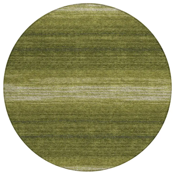 8' Olive Green And Beige Round Abstract Washable Indoor Outdoor Area Rug