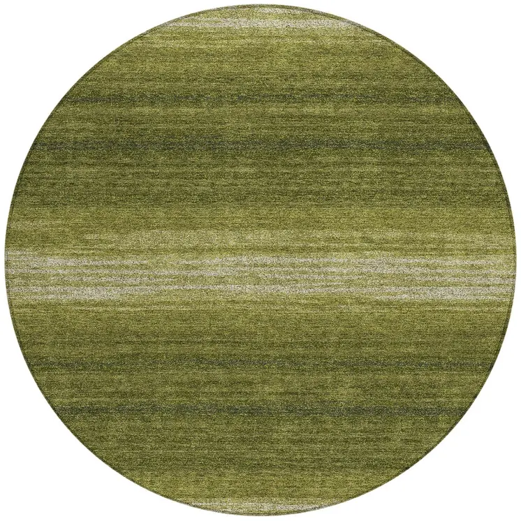 8' Olive Green And Beige Round Abstract Washable Indoor Outdoor Area Rug