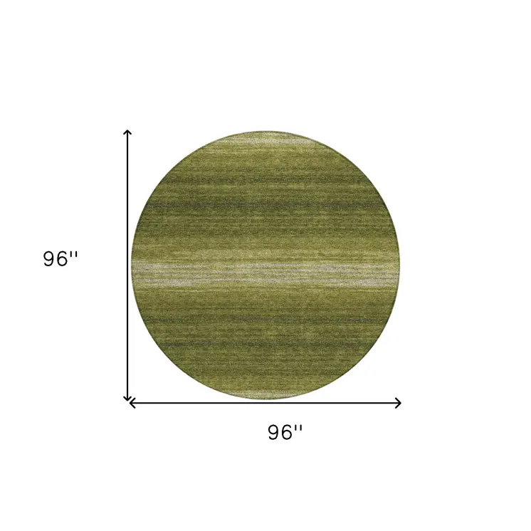 8' Olive Green And Beige Round Abstract Washable Indoor Outdoor Area Rug