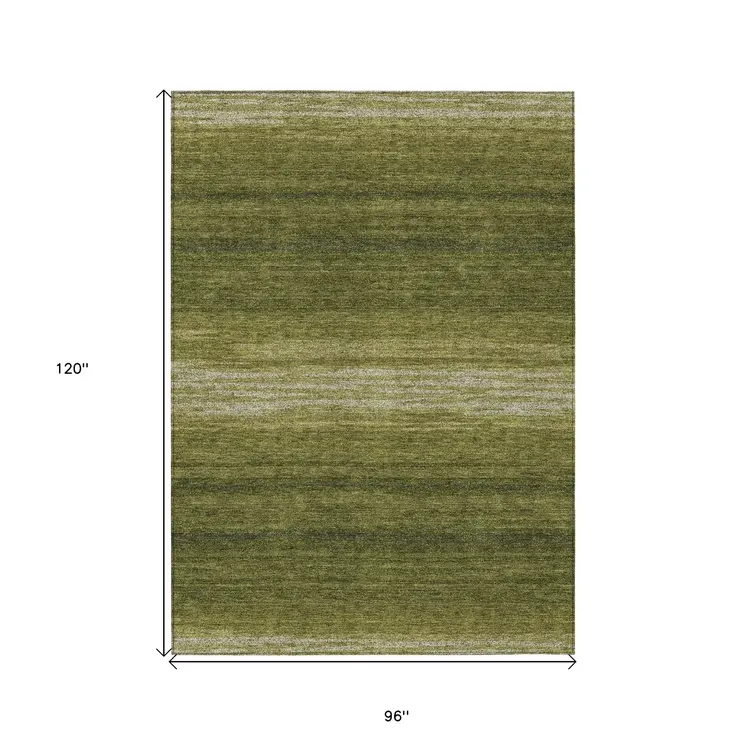 8' X 10' Olive Green And Beige Abstract Washable Indoor Outdoor Area Rug