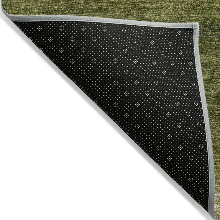 8' X 10' Olive Green And Beige Abstract Washable Indoor Outdoor Area Rug