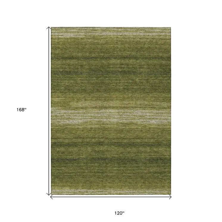 10' X 14' Olive Green And Beige Abstract Washable Indoor Outdoor Area Rug