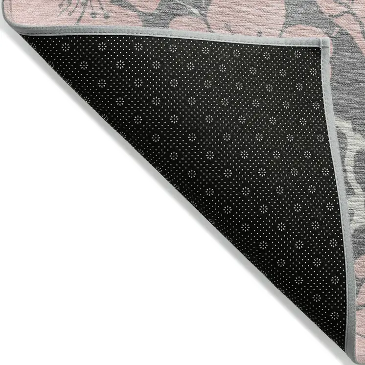 10' X 14' Gray Pink And Ivory Floral Washable Indoor Outdoor Area Rug
