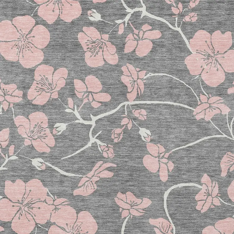 10' X 14' Gray Pink And Ivory Floral Washable Indoor Outdoor Area Rug