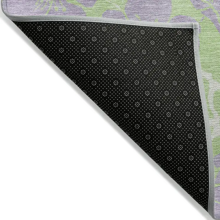 5' X 8' Mint Green Purple And Ivory Floral Washable Indoor Outdoor Area Rug