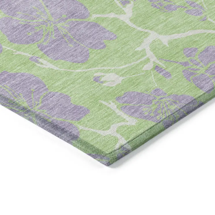 5' X 8' Mint Green Purple And Ivory Floral Washable Indoor Outdoor Area Rug