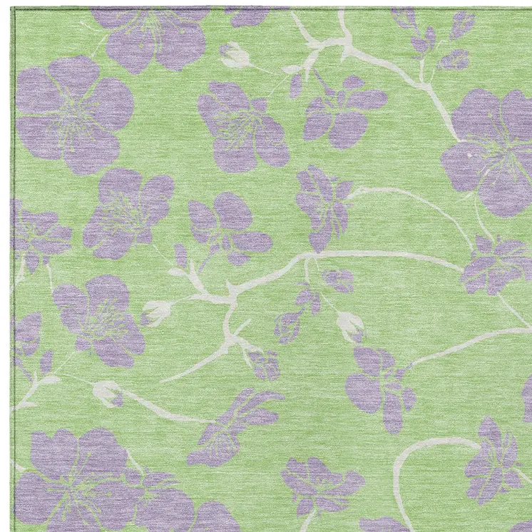 5' X 8' Mint Green Purple And Ivory Floral Washable Indoor Outdoor Area Rug