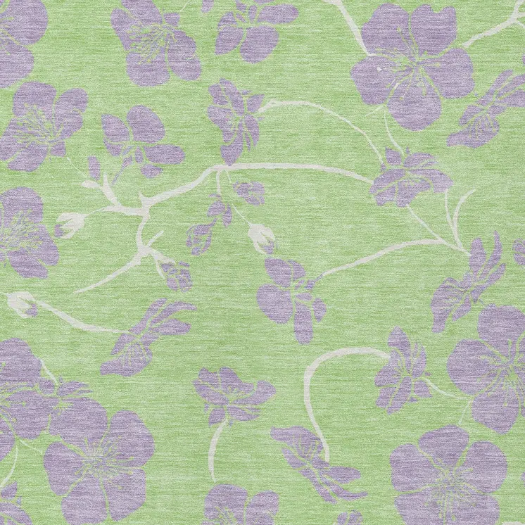 9' X 12' Mint Green Purple And Ivory Floral Washable Indoor Outdoor Area Rug