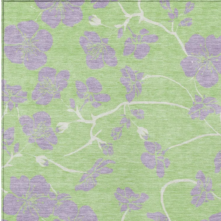 10' X 14' Mint Green Purple And Ivory Floral Washable Indoor Outdoor Area Rug