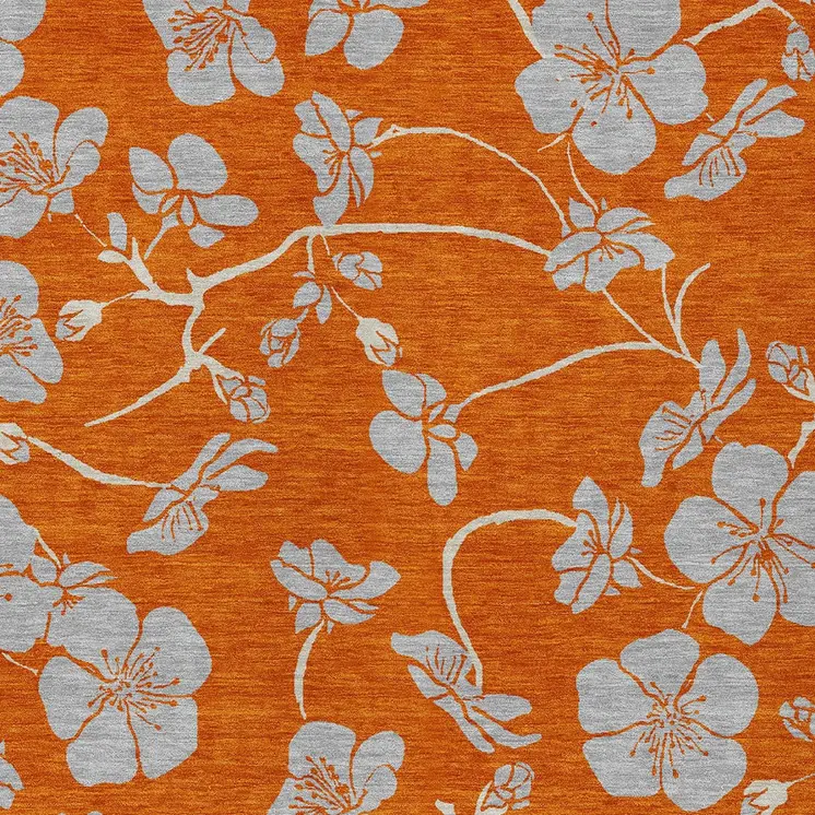 3' X 5' Orange And Gray Floral Washable Indoor Outdoor Area Rug