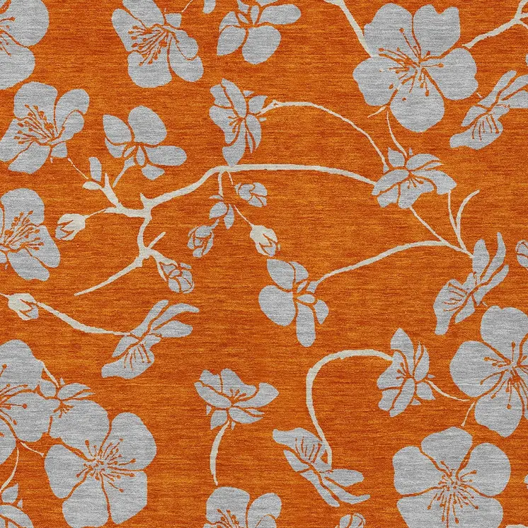 5' X 8' Orange And Gray Floral Washable Indoor Outdoor Area Rug