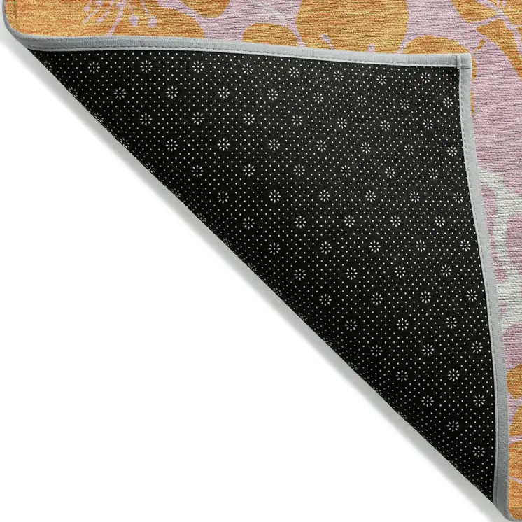 10' X 14' Pink And Copper Floral Washable Indoor Outdoor Area Rug