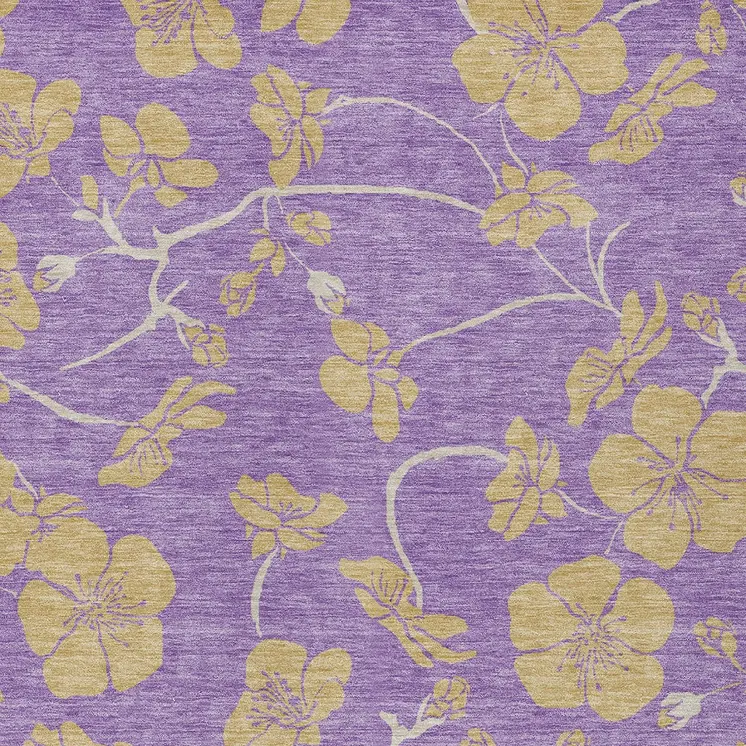 3' X 5' Purple And Gold Floral Washable Indoor Outdoor Area Rug