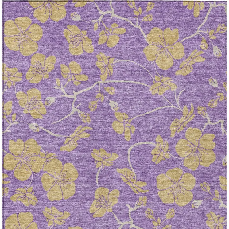 5' X 8' Purple And Gold Floral Washable Indoor Outdoor Area Rug