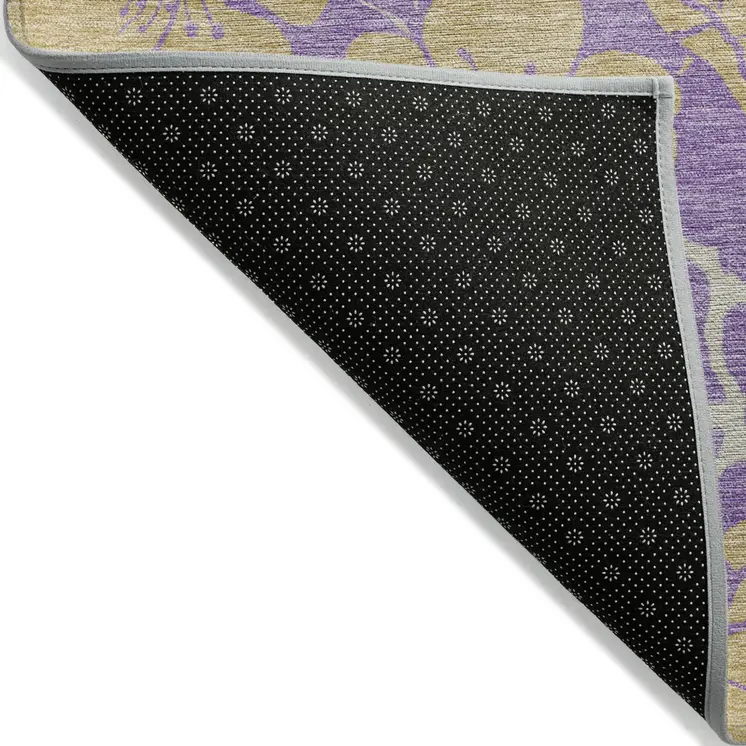 5' X 8' Purple And Gold Floral Washable Indoor Outdoor Area Rug