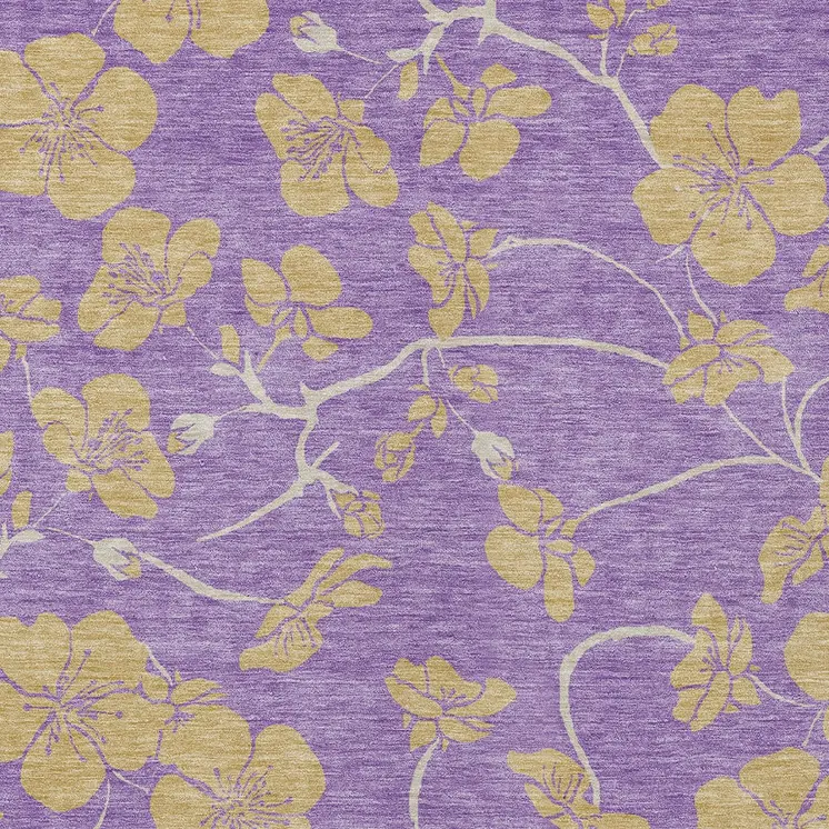 5' X 8' Purple And Gold Floral Washable Indoor Outdoor Area Rug