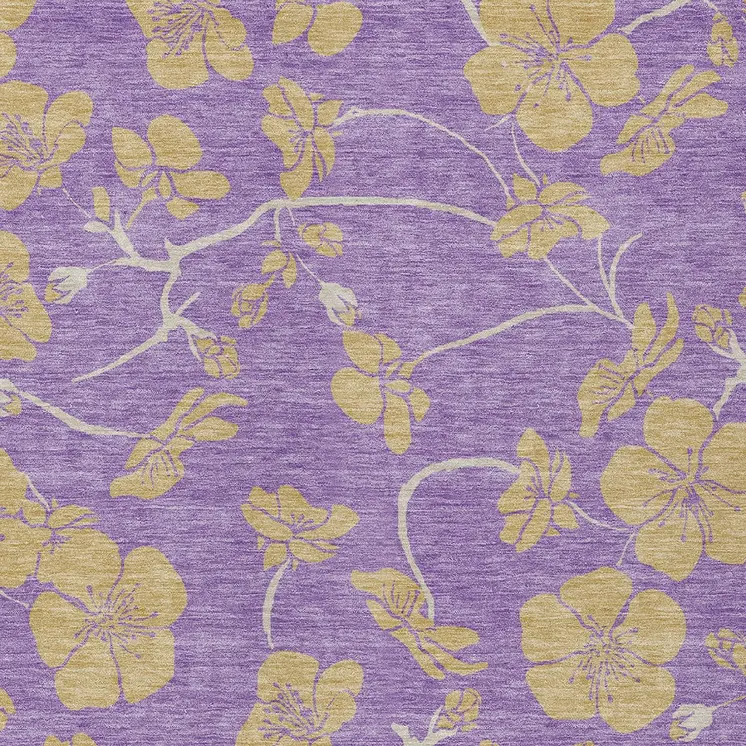 10' X 14' Purple And Gold Floral Washable Indoor Outdoor Area Rug