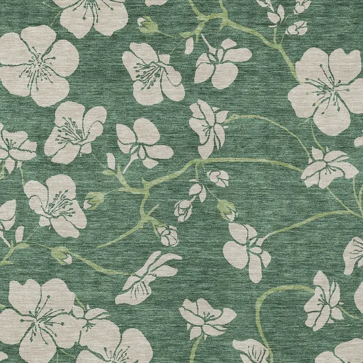 8' X 10' Sage And Ivory Floral Washable Indoor Outdoor Area Rug