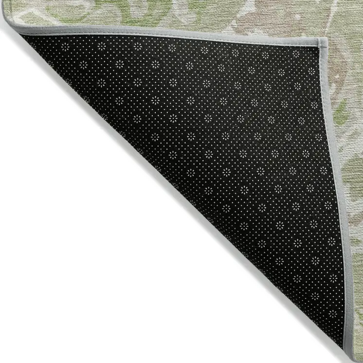 5' X 8' Artichoke Green And Ivory Abstract Washable Indoor Outdoor Area Rug
