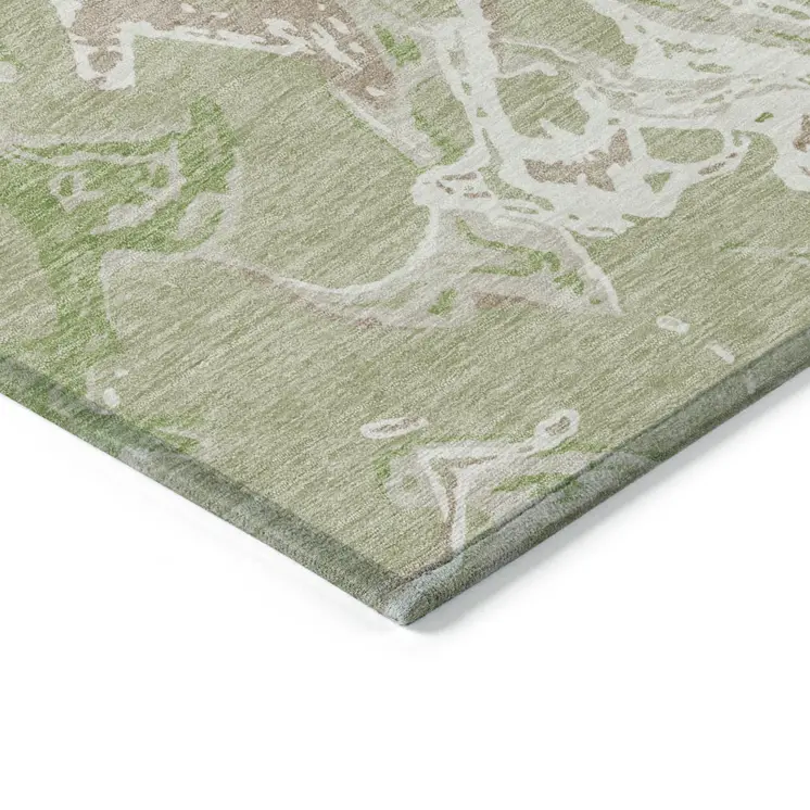 10' X 14' Artichoke Green And Ivory Abstract Washable Indoor Outdoor Area Rug