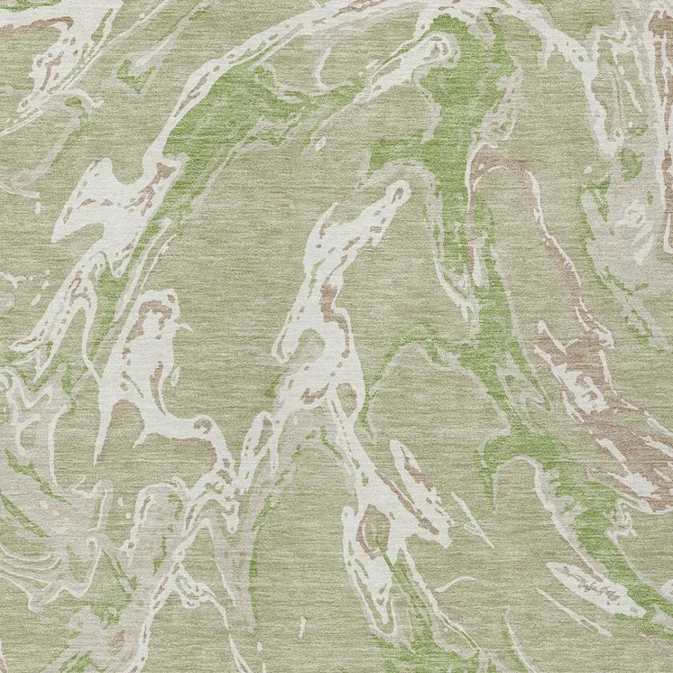 10' X 14' Artichoke Green And Ivory Abstract Washable Indoor Outdoor Area Rug