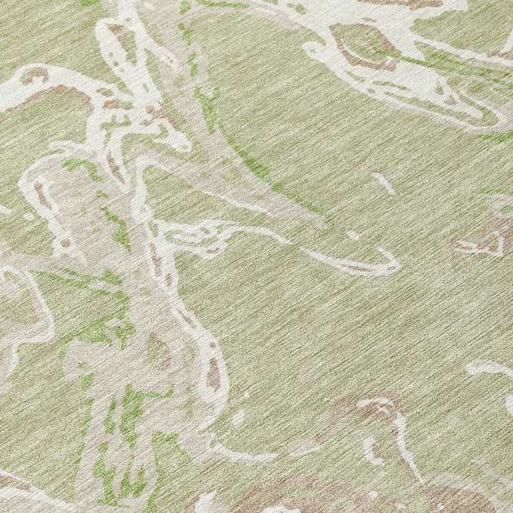 10' X 14' Artichoke Green And Ivory Abstract Washable Indoor Outdoor Area Rug