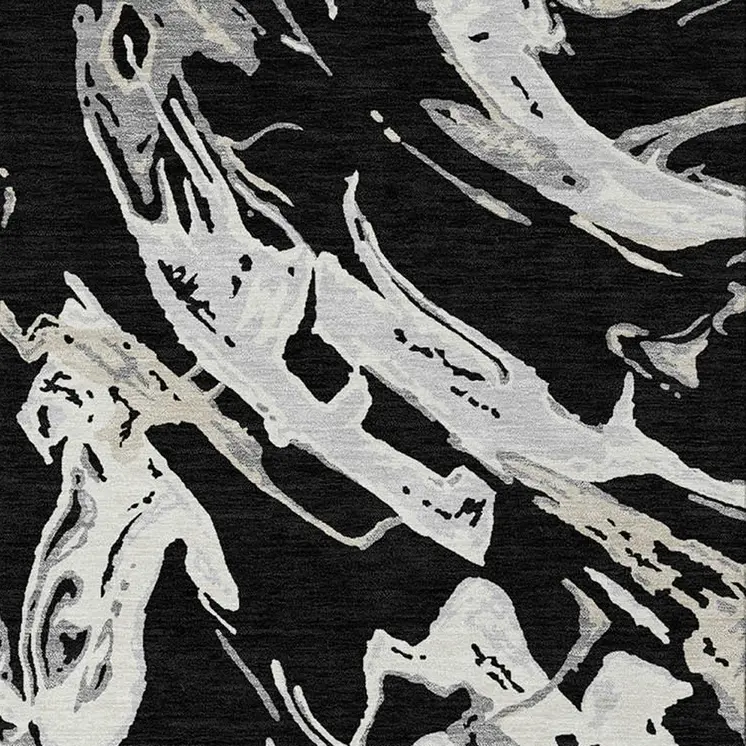 3' X 5' Black And Gray Abstract Washable Indoor Outdoor Area Rug