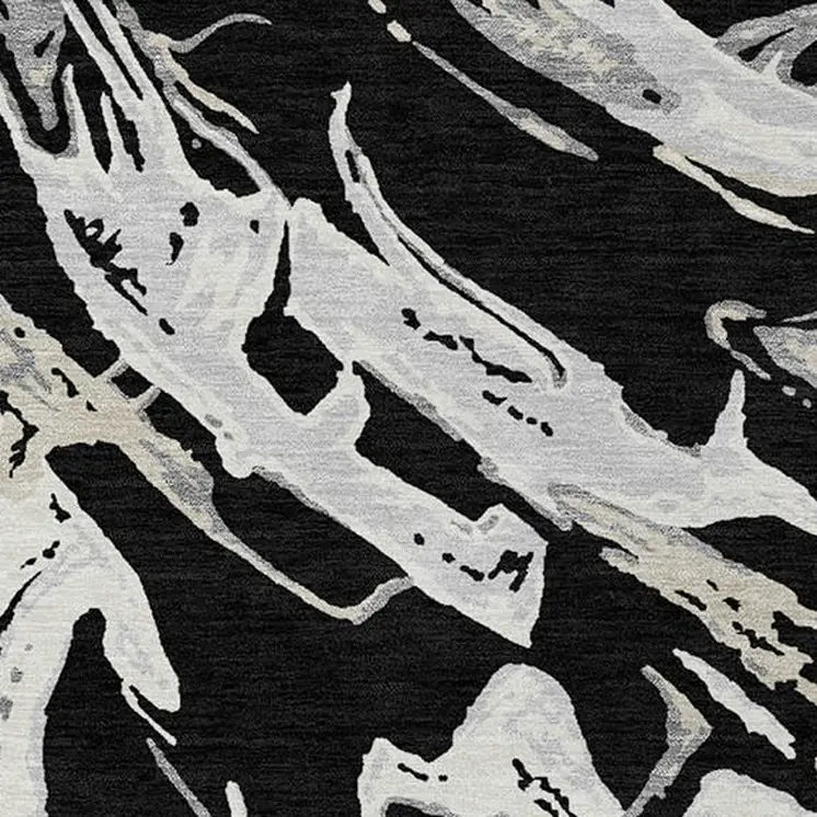 3' X 5' Black And Gray Abstract Washable Indoor Outdoor Area Rug
