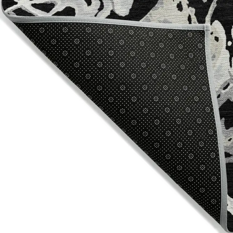 5' X 8' Black And Gray Abstract Washable Indoor Outdoor Area Rug