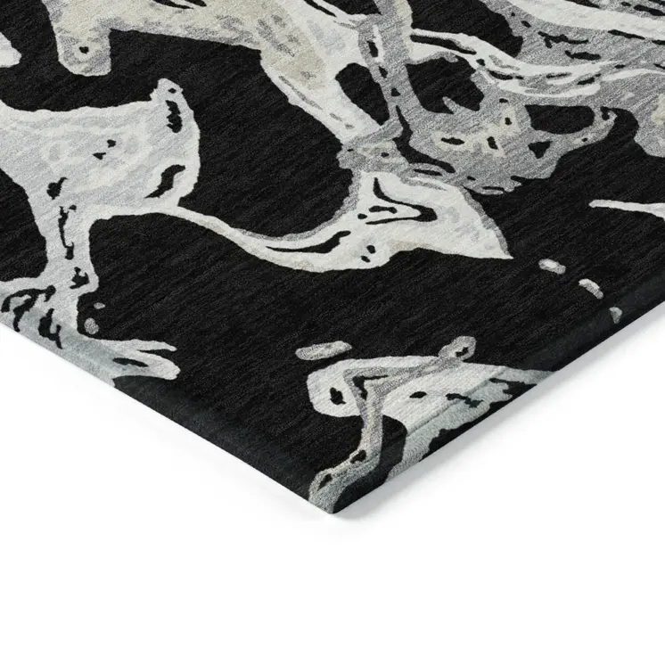 5' X 8' Black And Gray Abstract Washable Indoor Outdoor Area Rug