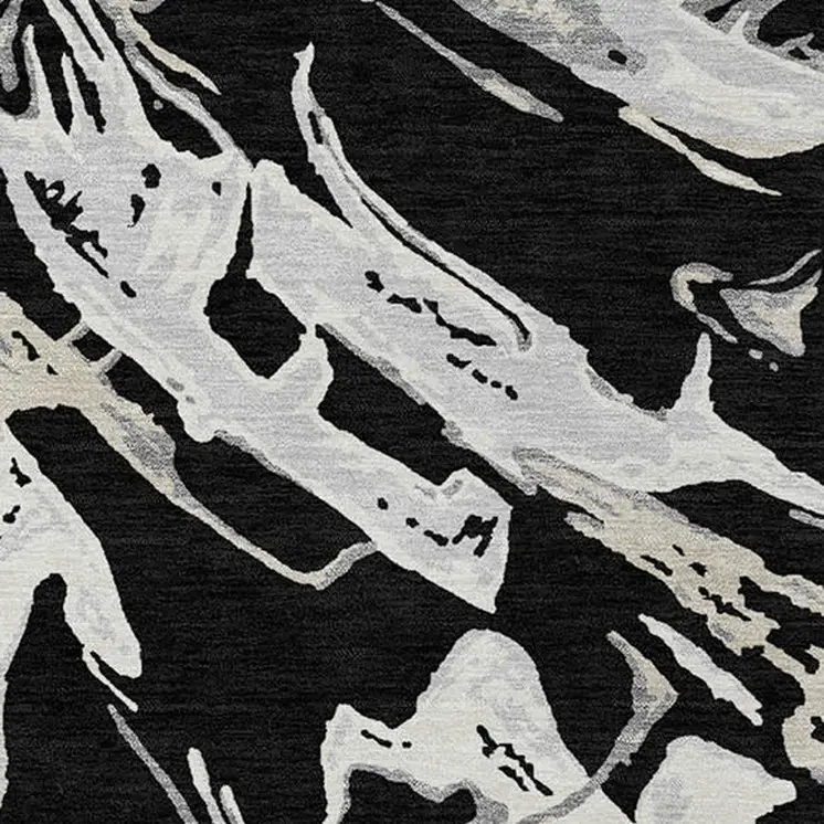 8' X 10' Black And Gray Abstract Washable Indoor Outdoor Area Rug