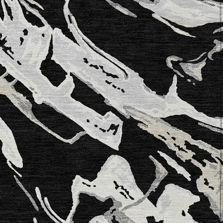 9' X 12' Black And Gray Abstract Washable Indoor Outdoor Area Rug