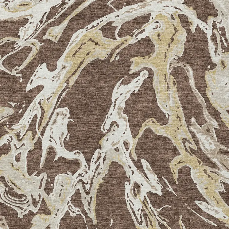 3' X 5' Brown Beige And Ivory Abstract Washable Indoor Outdoor Area Rug