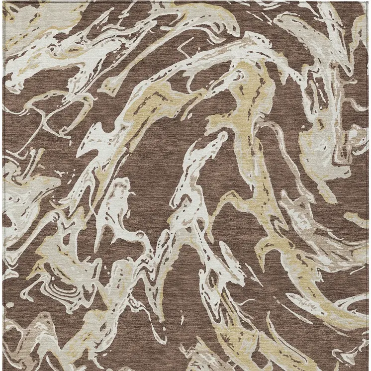 5' X 8' Brown Beige And Ivory Abstract Washable Indoor Outdoor Area Rug
