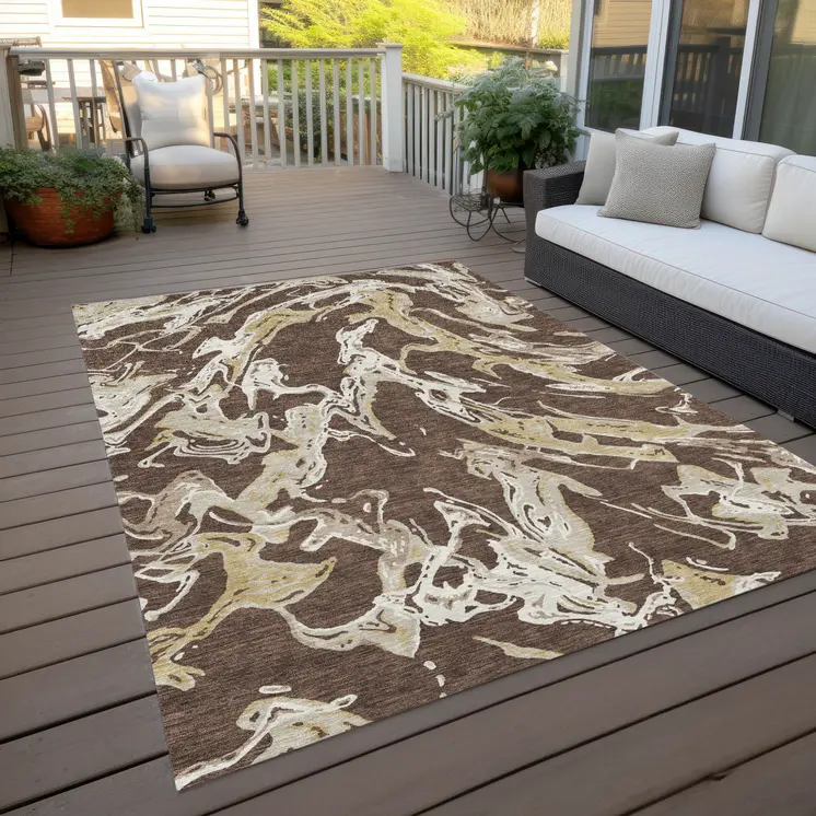 5' X 8' Brown Beige And Ivory Abstract Washable Indoor Outdoor Area Rug