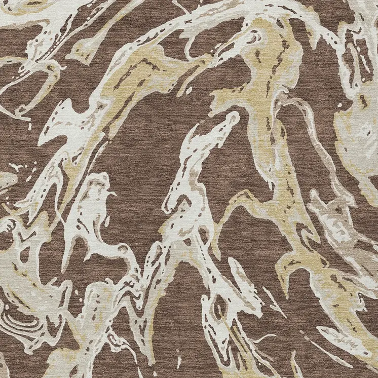 5' X 8' Brown Beige And Ivory Abstract Washable Indoor Outdoor Area Rug