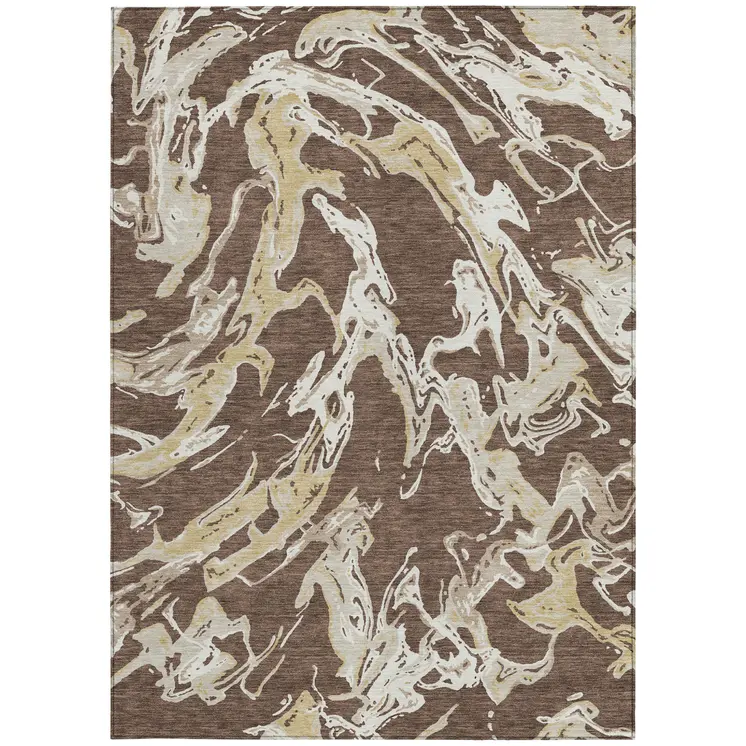 8' X 10' Brown Beige And Ivory Abstract Washable Indoor Outdoor Area Rug