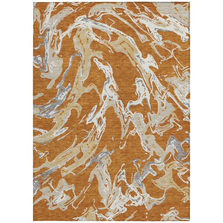 3' X 5' Copper Gray And Ivory Abstract Washable Indoor Outdoor Area Rug